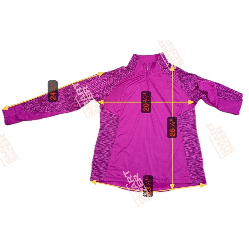 Danskin Now Magenta Heathered Sleeve Quarter Zip Pullover Athletic Top XL 16 18‎ - Picture 3 of 7
